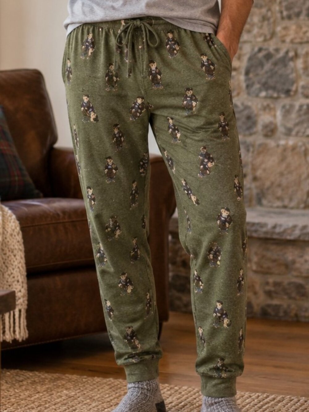 Polo Ralph Lauren Polo Bear Pajama Pants Mens L Green Jogger Lounge Sleepwear